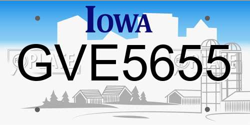 GVE5655 Iowa License Plate