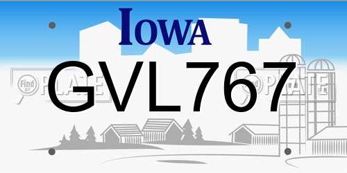GVL767 Iowa License Plate