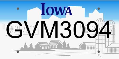 GVM3094 Iowa License Plate
