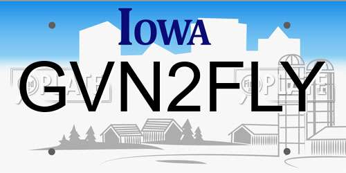 GVN2FLY Iowa License Plate