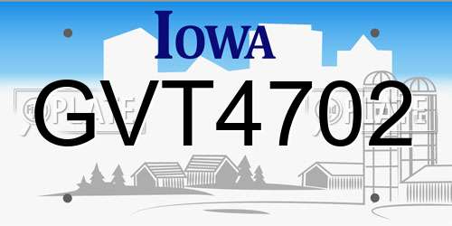 GVT4702 Iowa License Plate
