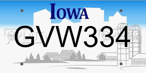 GVW334 Iowa License Plate