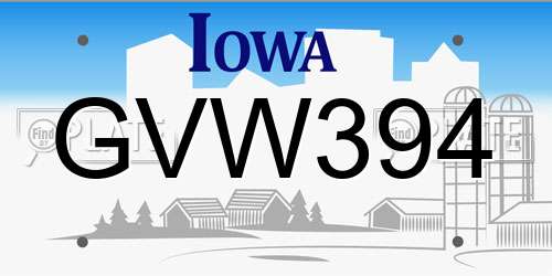 GVW394 Iowa License Plate