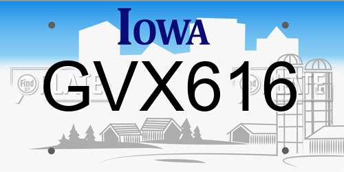 GVX616 Iowa License Plate
