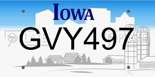 GVY497 Iowa License Plate