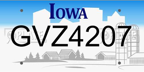 GVZ4207 Iowa License Plate