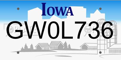GW0L736 Iowa License Plate