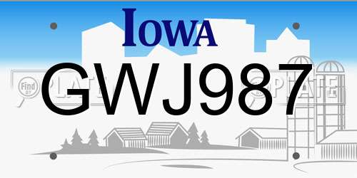 GWJ987 Iowa License Plate