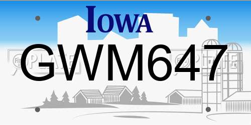 GWM647 Iowa License Plate