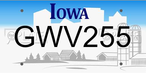 GWV255 Iowa License Plate