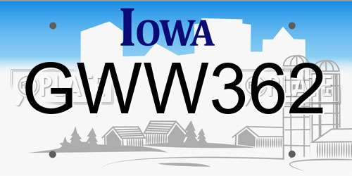 GWW362 Iowa License Plate
