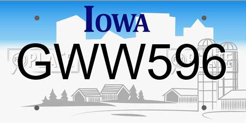 GWW596 Iowa License Plate