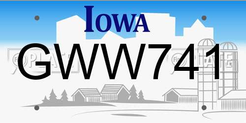 GWW741 Iowa License Plate