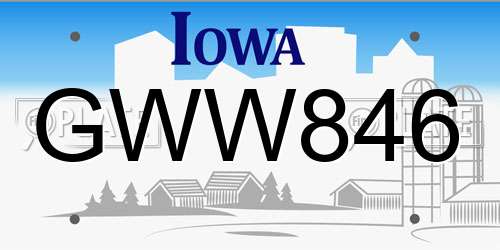GWW846 Iowa License Plate