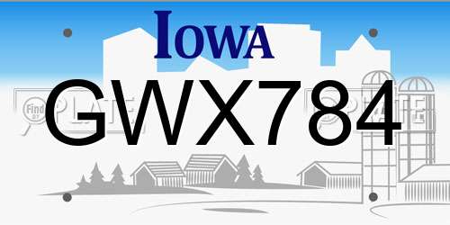 GWX784 Iowa License Plate
