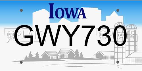 GWY730 Iowa License Plate