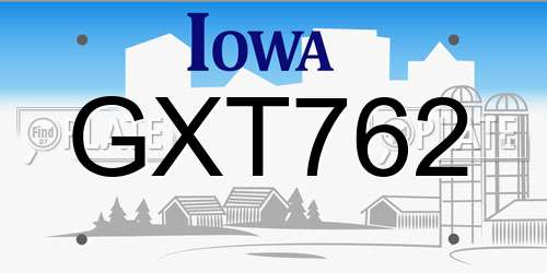 GXT762 Iowa License Plate
