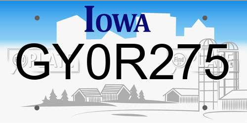 GY0R275 Iowa License Plate