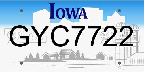 GYC7722 Iowa License Plate