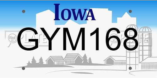 GYM168 Iowa License Plate