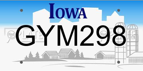 GYM298 Iowa License Plate
