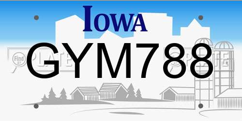 GYM788 Iowa License Plate
