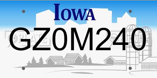 GZ0M240 Iowa License Plate