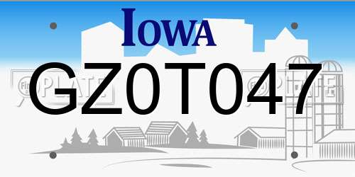 GZ0T047 Iowa License Plate