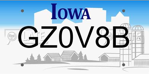 GZ0V8B Iowa License Plate