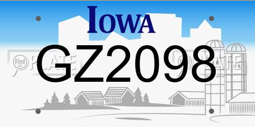 GZ2098 Iowa License Plate
