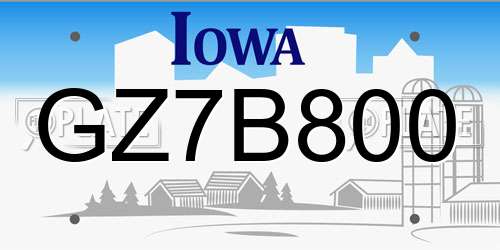GZ7B800 Iowa License Plate