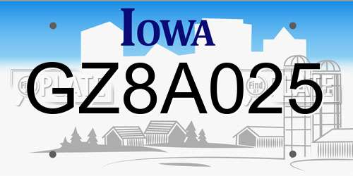GZ8A025 Iowa License Plate