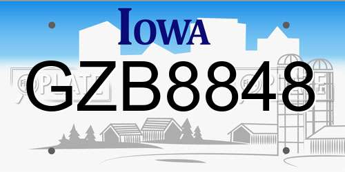GZB8848 Iowa License Plate