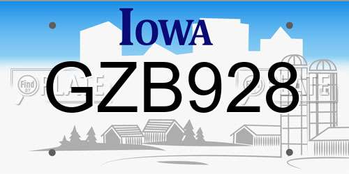 GZB928 Iowa License Plate