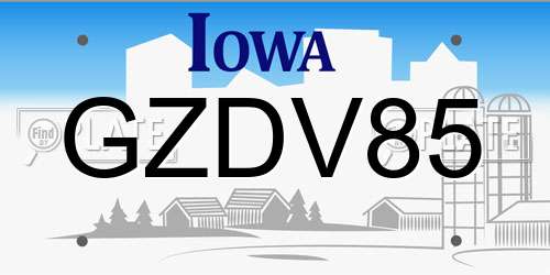 GZDV85 Iowa License Plate