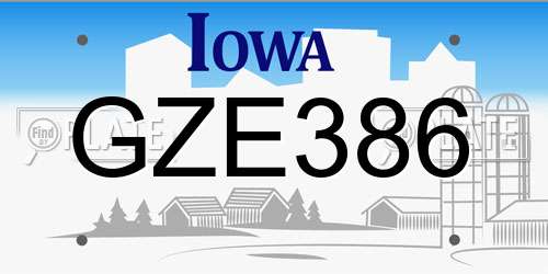 GZE386 Iowa License Plate