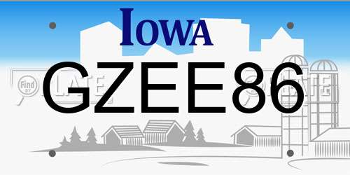 GZEE86 Iowa License Plate