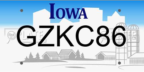 GZKC86 Iowa License Plate