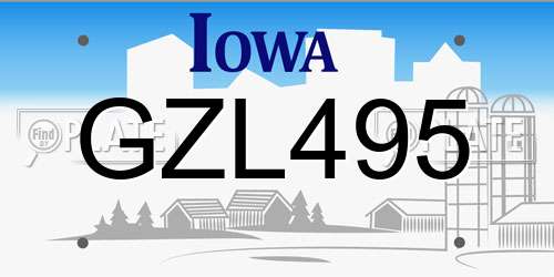GZL495 Iowa License Plate