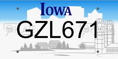 GZL671 Iowa License Plate
