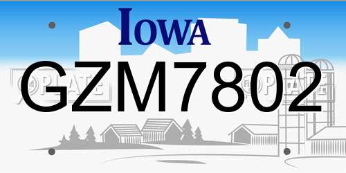 GZM7802 Iowa License Plate