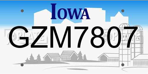 GZM7807 Iowa License Plate
