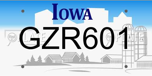 GZR601 Iowa License Plate