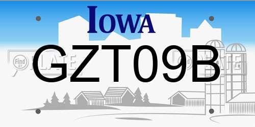 GZT09B Iowa License Plate