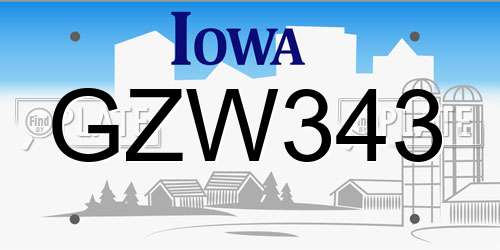 GZW343 Iowa License Plate