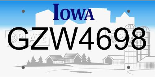 GZW4698 Iowa License Plate