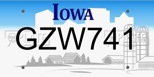 GZW741 Iowa License Plate