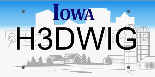 H3DWIG Iowa License Plate