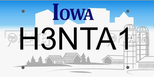 H3NTA1 Iowa License Plate