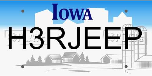 H3RJEEP Iowa License Plate